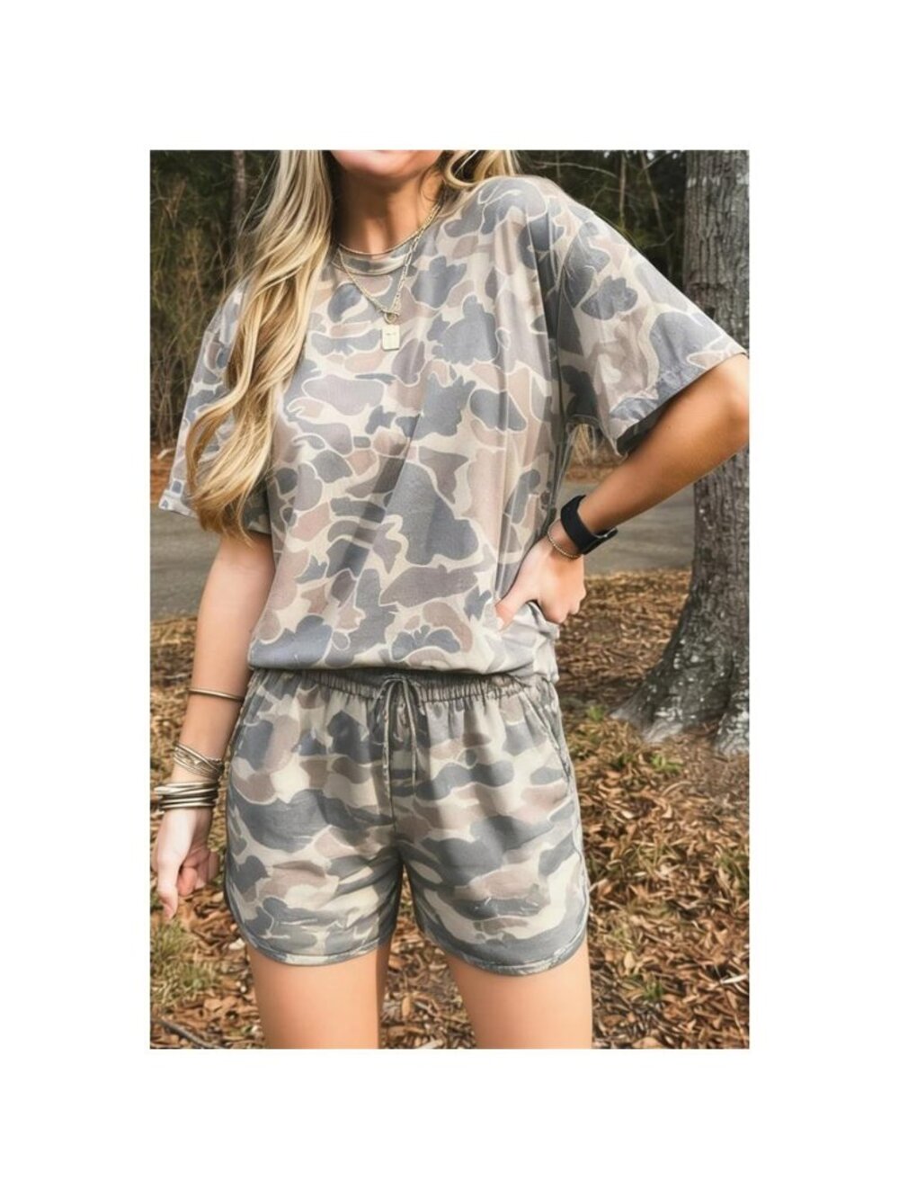 Casual Camo Print T-Shirt & Shorts Set